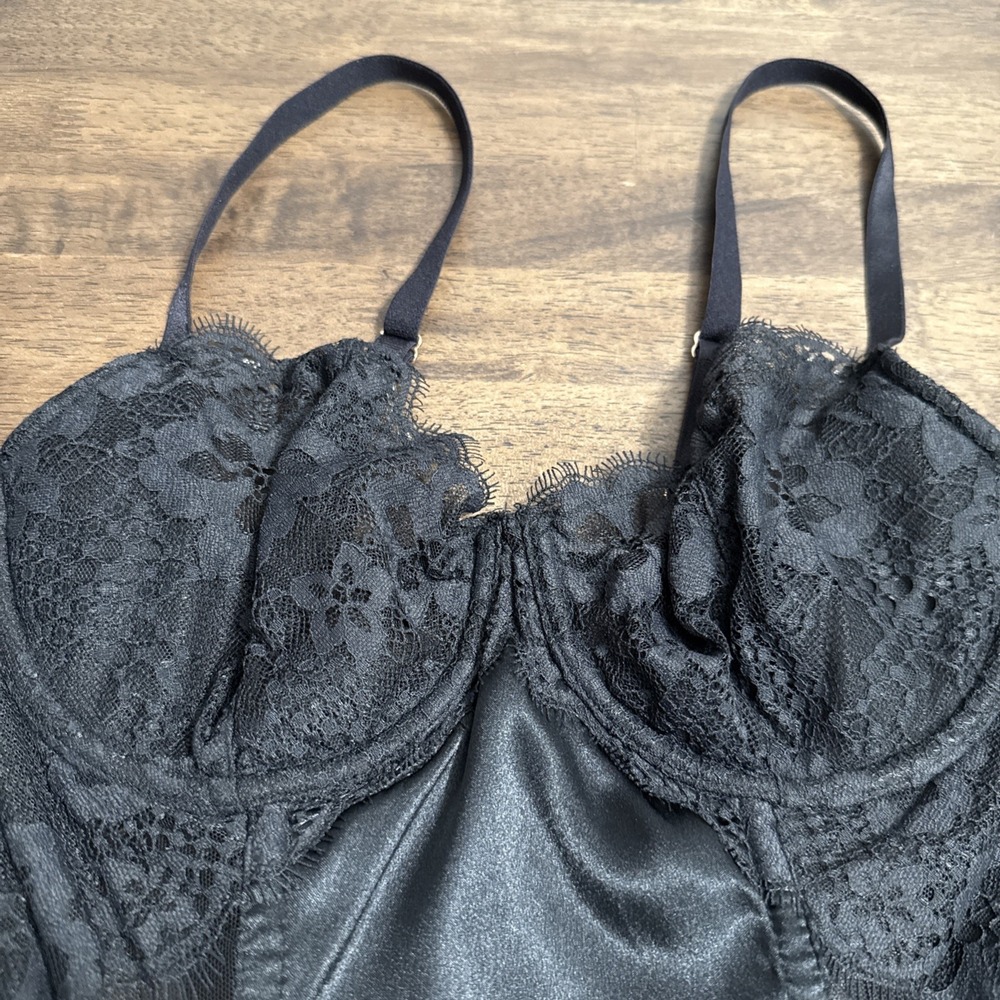 Victoria's Secret Black Lace Bone Corset Bustier Lingerie Top Victoria 34D - Picture 3 of 12